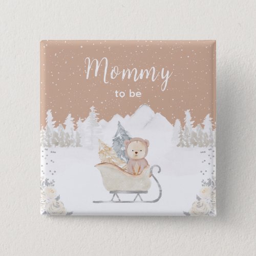 Winter Bear Brown Sleigh Mommy To Be Button