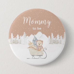 Winter Bear Brown Sleigh Mommy To Be Button