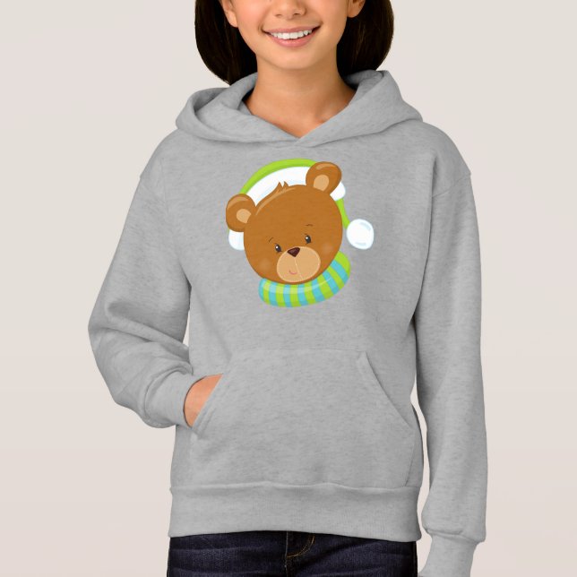 Winter Bear, Cute Bear, Brown Bear, Bear With Hat Hoodie (Front)