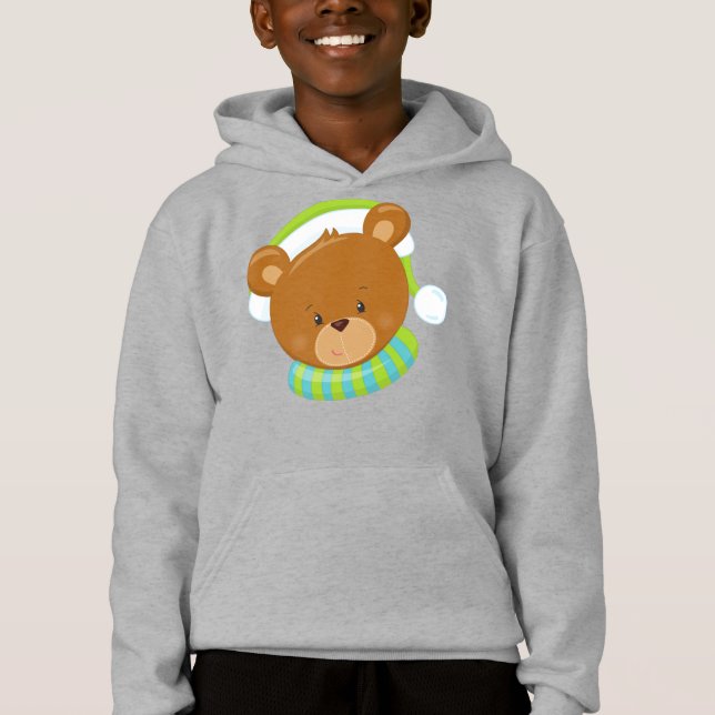 Winter Bear, Cute Bear, Brown Bear, Bear With Hat Hoodie (Front)