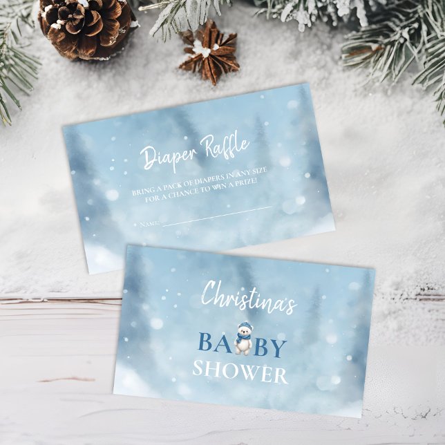 Winter Bear Diaper Raffle Card - Blue Baby Shower (Creator Uploaded)
