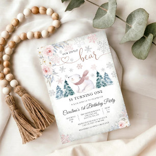 Winter Bear First Birthday Invitation