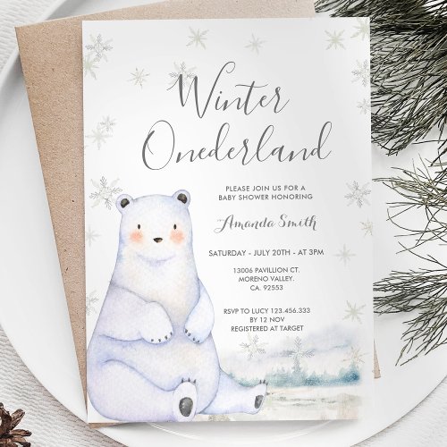 Winter Bear Forest Snowflakes Onederland birthday Invitation
