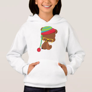 Winter Bear, Hipster Bear, Bear With Glasses, Hat Hoodie