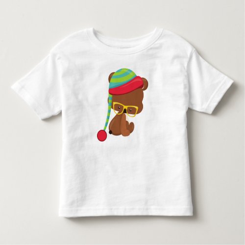 Winter Bear Hipster Bear Bear With Glasses Hat Toddler T_shirt