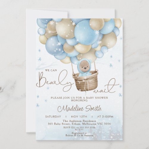 Winter Bear Hot Air Balloon Bearly Baby Shower Invitation