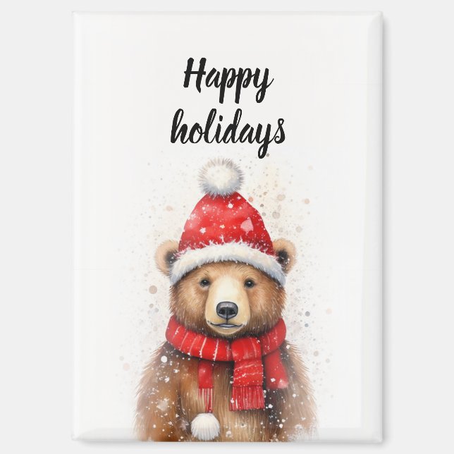  Winter Bear in a Cozy Red Hat Magnet (Front)