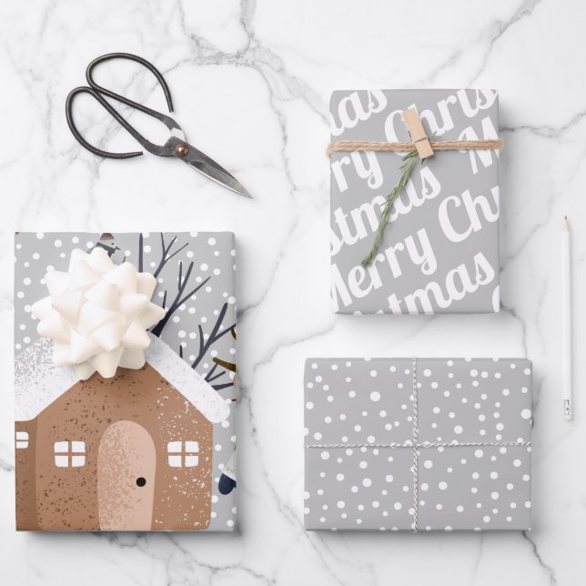 Winter bear, Merry Christmas and snowflakes Wrapping Paper Sheets (Front)
