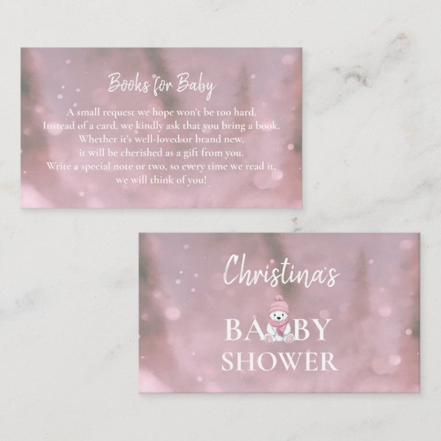 Winter Bear Pink Baby Shower Books Request Enclosure Card (Front/Back)