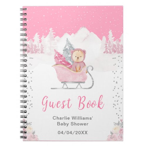 Winter Bear Pink Sleigh Baby Shower Guest Book