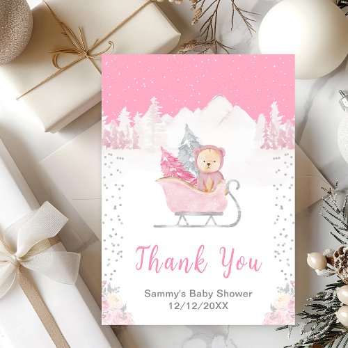 Winter Bear Pink Sleigh Baby Shower Thank You