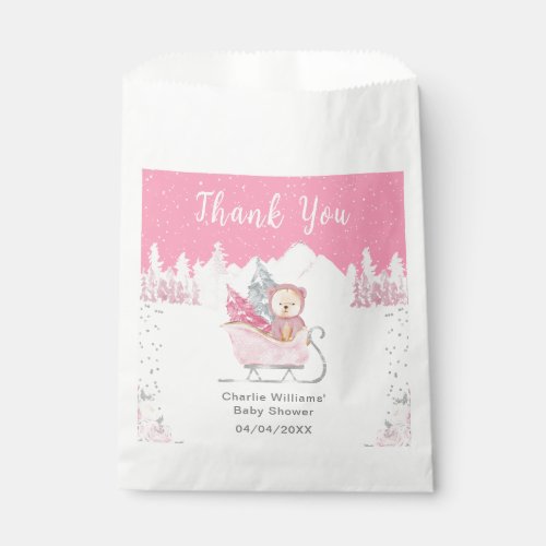 Winter Bear Pink Sleigh Baby Shower Thank You Favor Bag