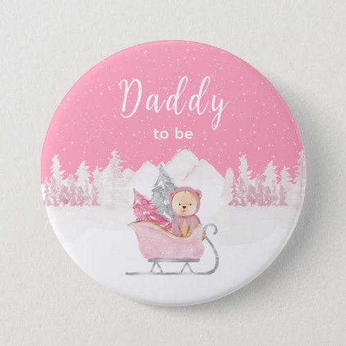 Winter Bear Pink Sleigh Daddy To Be Button