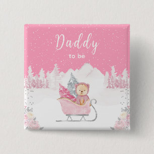 Winter Bear Pink Sleigh Daddy To Be Button