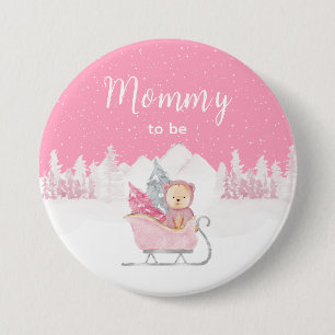 Winter Bear Pink Sleigh Mommy To Be Button