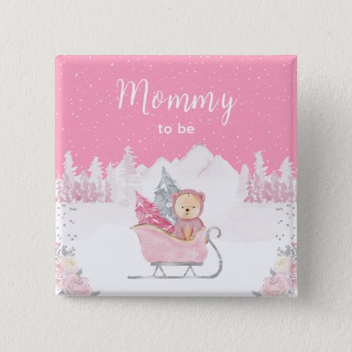 Winter Bear Pink Sleigh Mommy To Be Button
