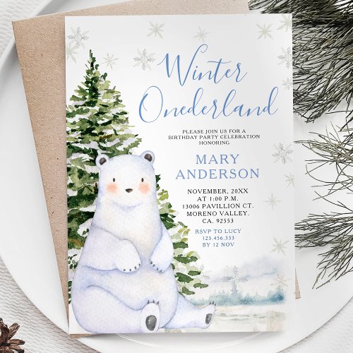 Winter Bear Snowflakes Onederland 1st Birthday Invitation