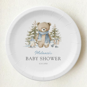 Winter Bear Watercolor Baby Shower Paper Plates