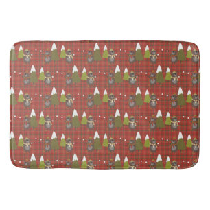 Winter Bear White Christmas Red Buffalo Plaid Bath Mat