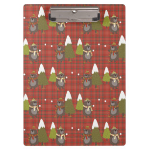 Winter Bear White Christmas Red Buffalo Plaid Clip Clipboard