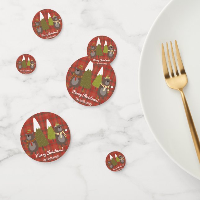 Winter Bear White Christmas Red Buffalo Plaid  Confetti (Group)