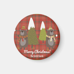 Winter Bear White Christmas Red Buffalo Plaid Magnet