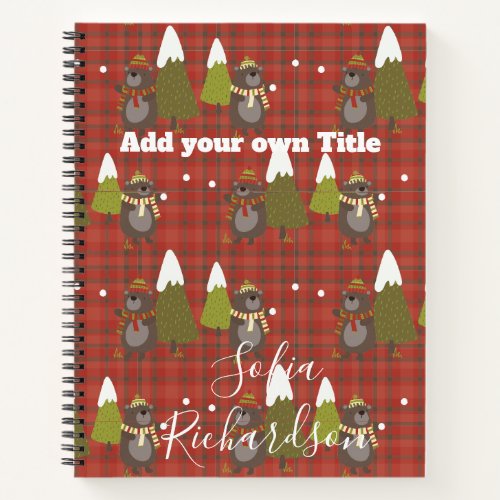 Winter Bear White Christmas Red Buffalo Plaid Notebook