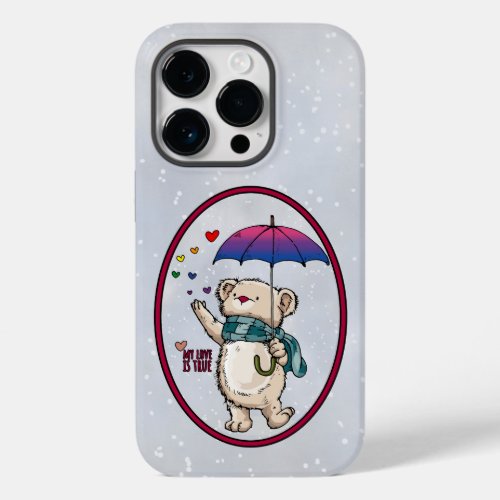 Winter Bear With Umbrella In Bisexual Flag Colors Case_Mate iPhone 14 Pro Case