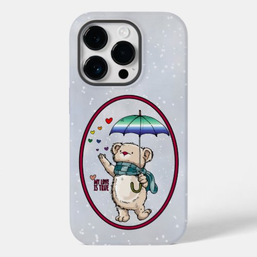 Winter Bear With Umbrella In Gay Flag Colors Case_Mate iPhone 14 Pro Case