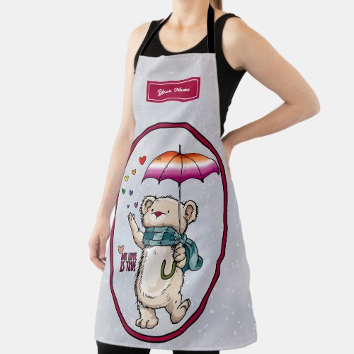 Winter Bear With Umbrella In Lesbian Flag Colors Apron