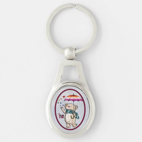 Winter Bear With Umbrella In Lesbian Flag Colors Keychain