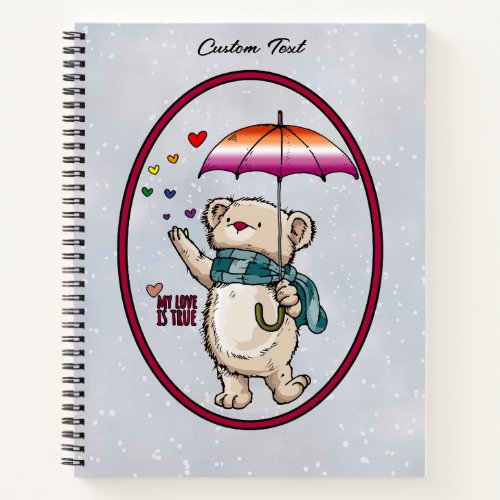 Winter Bear With Umbrella In Lesbian Flag Colors Notebook