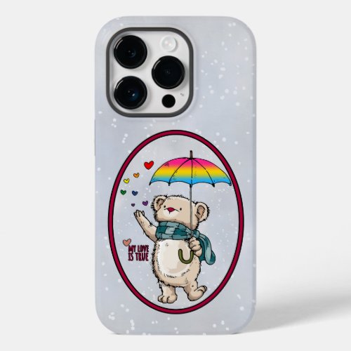 Winter Bear With Umbrella In Pansexual Flag Colors Case_Mate iPhone 14 Pro Case