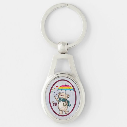 Winter Bear With Umbrella In Pansexual Flag Colors Keychain