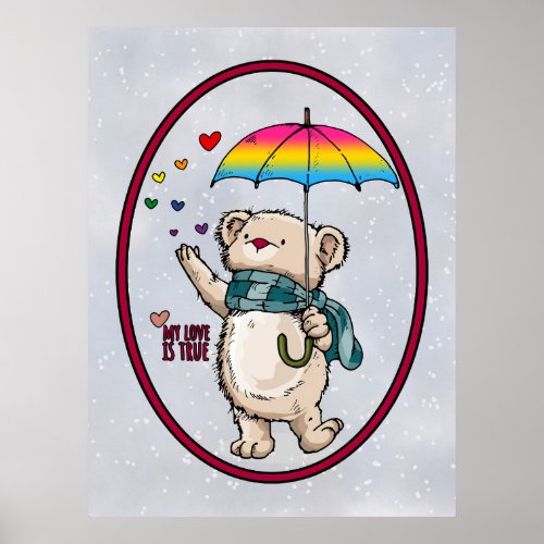 Winter Bear With Umbrella In Pansexual Flag Colors Poster