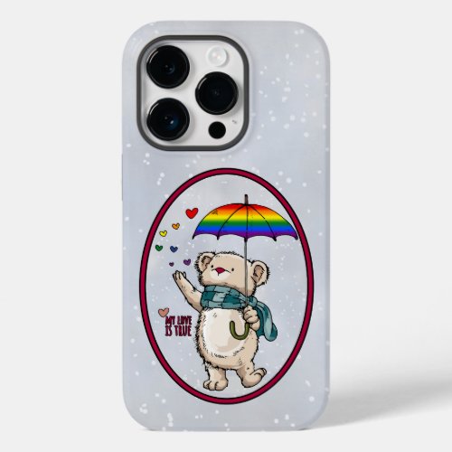 Winter Bear With Umbrella In Rainbow Flag Colors Case_Mate iPhone 14 Pro Case