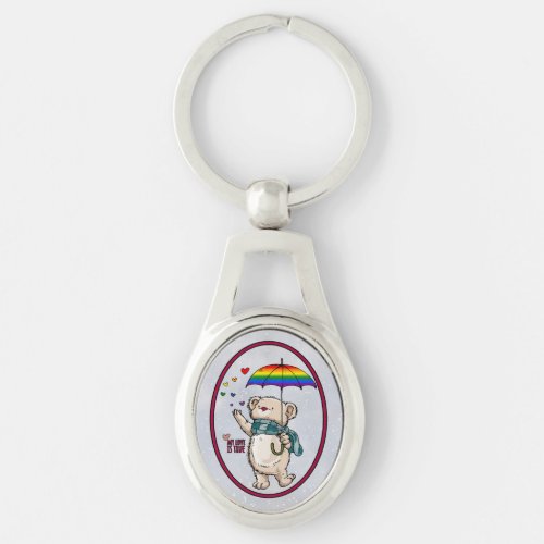 Winter Bear With Umbrella In Rainbow Flag Colors Keychain