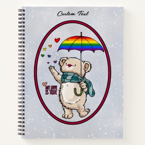 Winter Bear With Umbrella In Rainbow Flag Colors Notebook