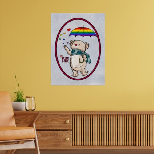 Winter Bear With Umbrella In Rainbow Flag Colors Poster