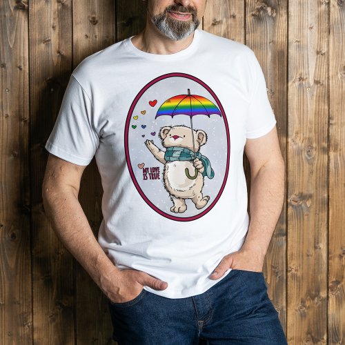 Winter Bear With Umbrella In Rainbow Flag Colors T_Shirt