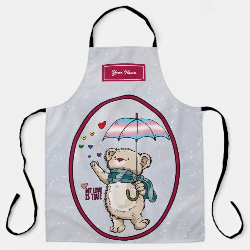 Winter Bear With Umbrella In Transgender Flag Colo Apron