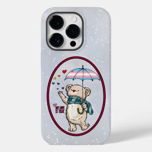 Winter Bear With Umbrella In Transgender Flag Colo Case_Mate iPhone 14 Pro Case