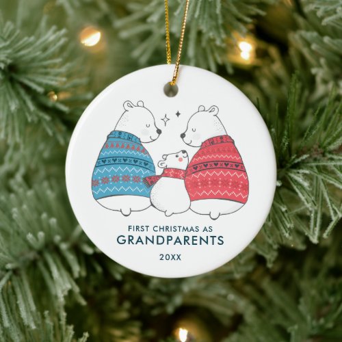 Winter Bears Personalized 1st Xmas as Grandparents Ceramic Ornament