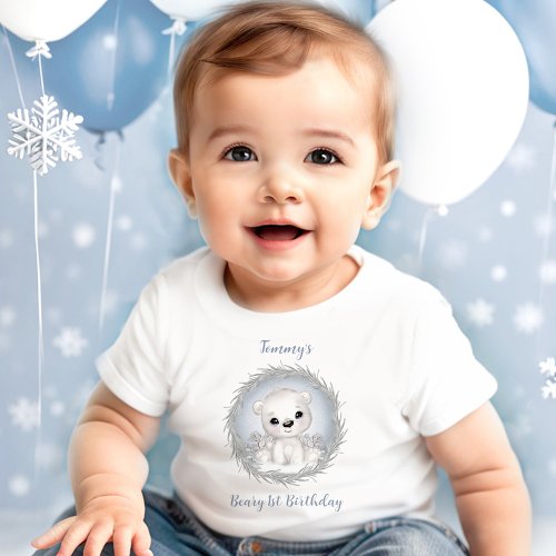 Winter Beary 1st Birthday Cute Polar Bear Boy Baby T_Shirt