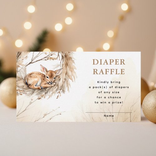 Winter Beige Baby Deer Diaper Raffle Baby Shower Enclosure Card