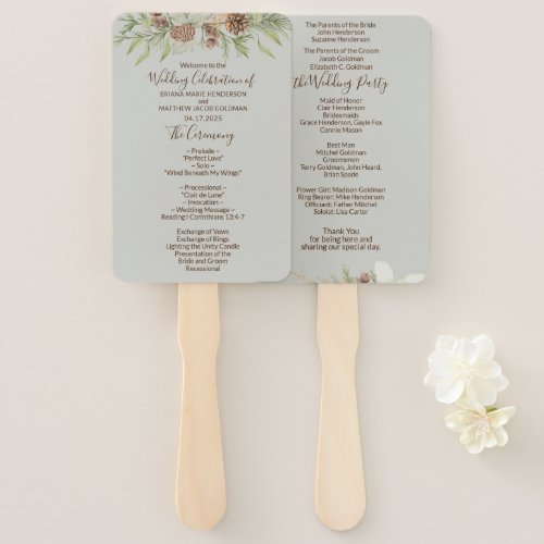 Winter Beige Elegant Script Wedding Program Hand Fan