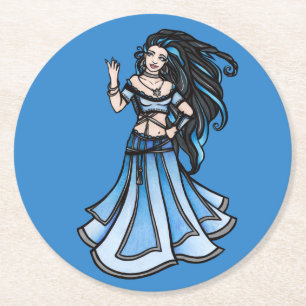 Winter Belly Dancer Goddess Round Paper Coaster