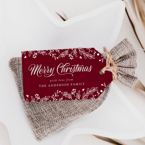 Winter Berries and Foliage Burgundy Holiday Gift Tags