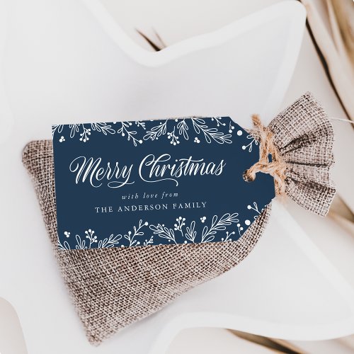 Winter Berries and Foliage Navy Holiday Gift Tags