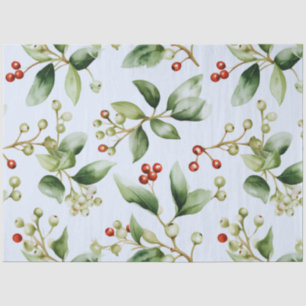 Winter Berries and Greenery Blue Christmas Tissue Paper